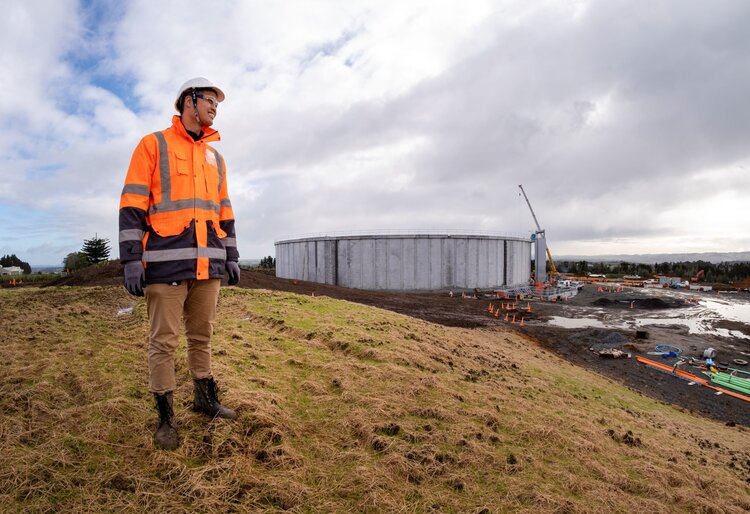 Image of Watercare engineer standing near our Pukekohe water treatment plant